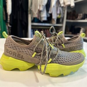 Sorel Brown and Neon Yellow Athletic Shoes